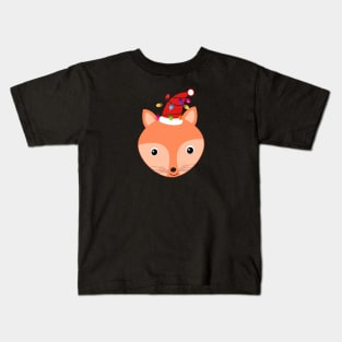 Cute fox with christmas red santa hat and light bulbs Kids T-Shirt